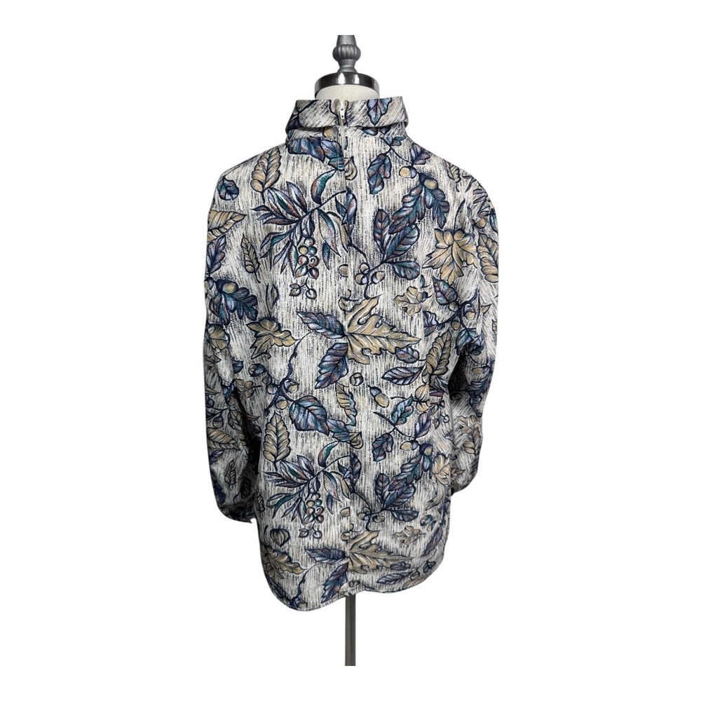 Pyke Ltd Vintage Floral Leaf Print Blouse Ruffled‎ Mock Neck Zip Back Women's M - Picture 5 of 8